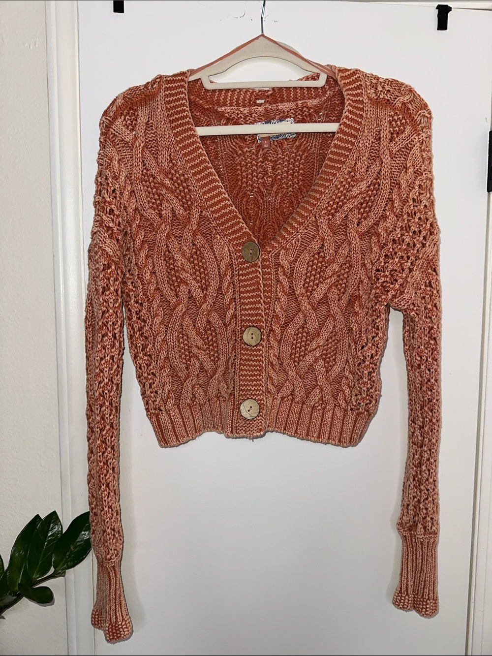 Anthropologie Pilcro Cable Knit Button-Front Cardigan in Rust
